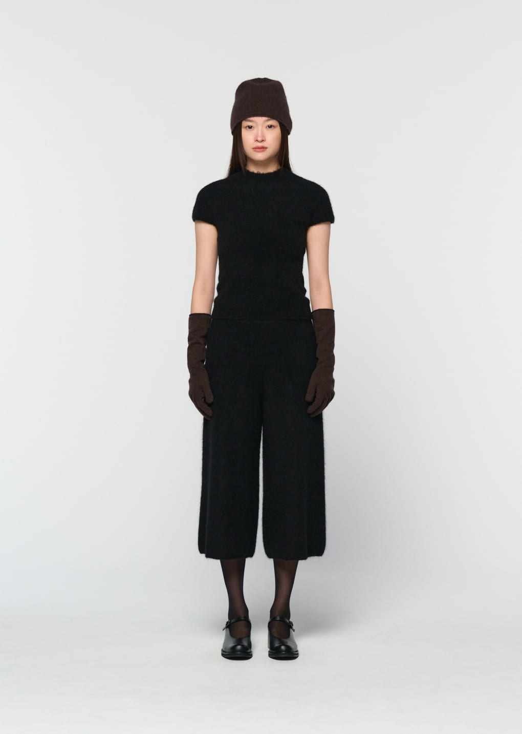 wholegarment hairy knit top, black hover