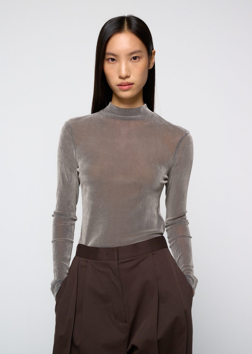 mock neck top, grey
