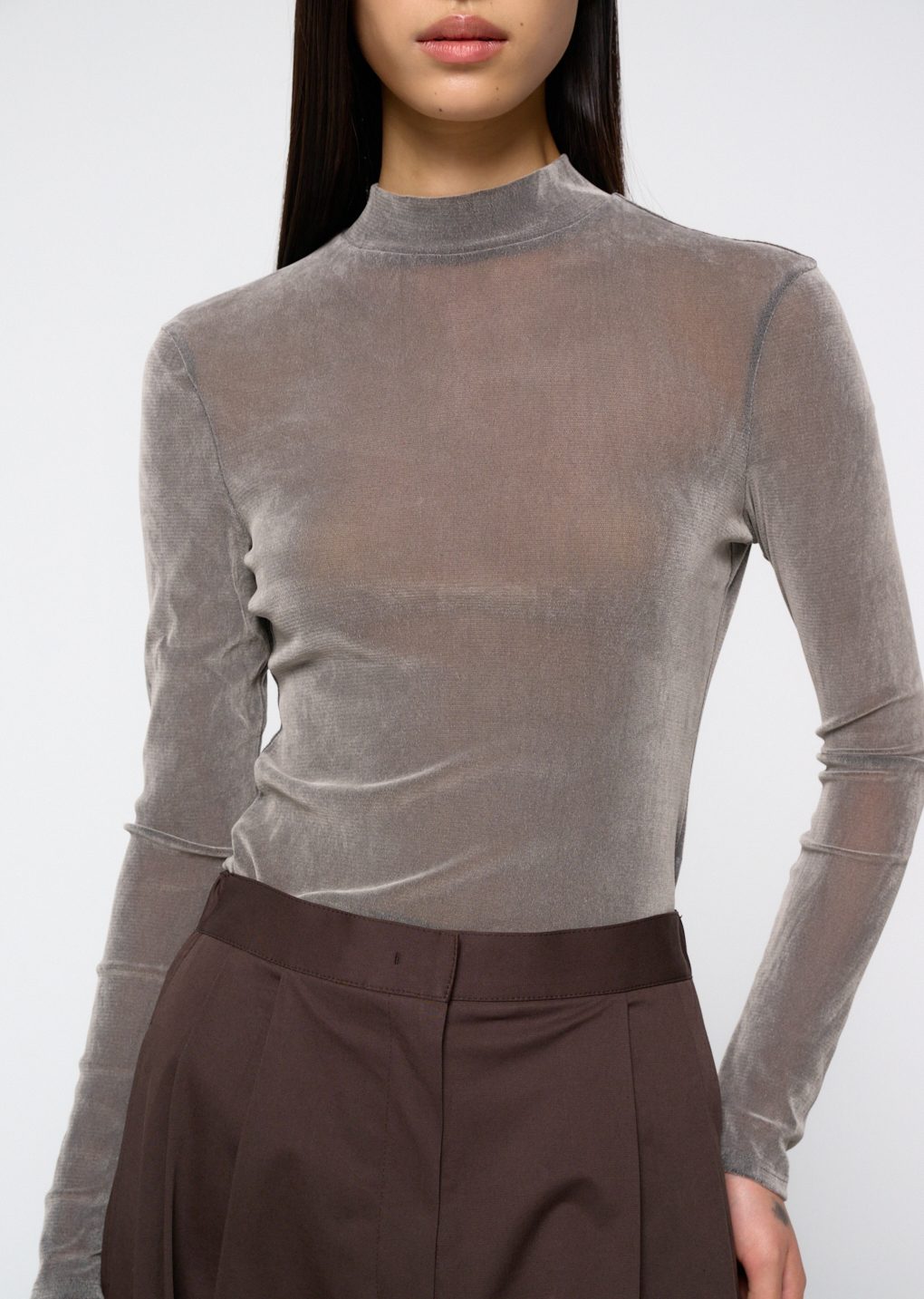 mock neck top, grey