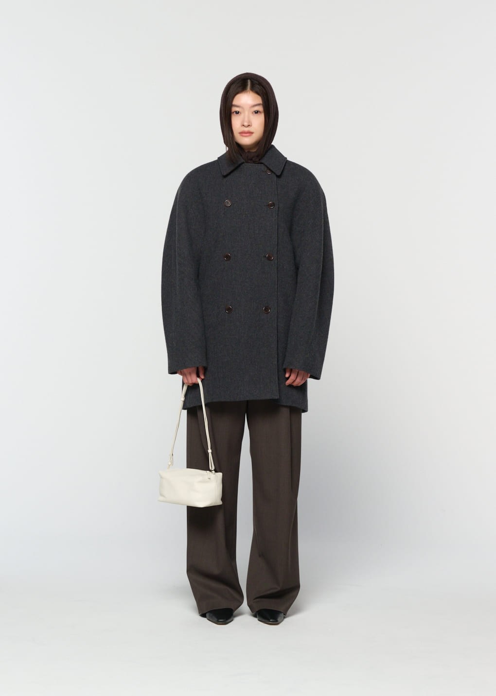 rounded half coat, charcoal