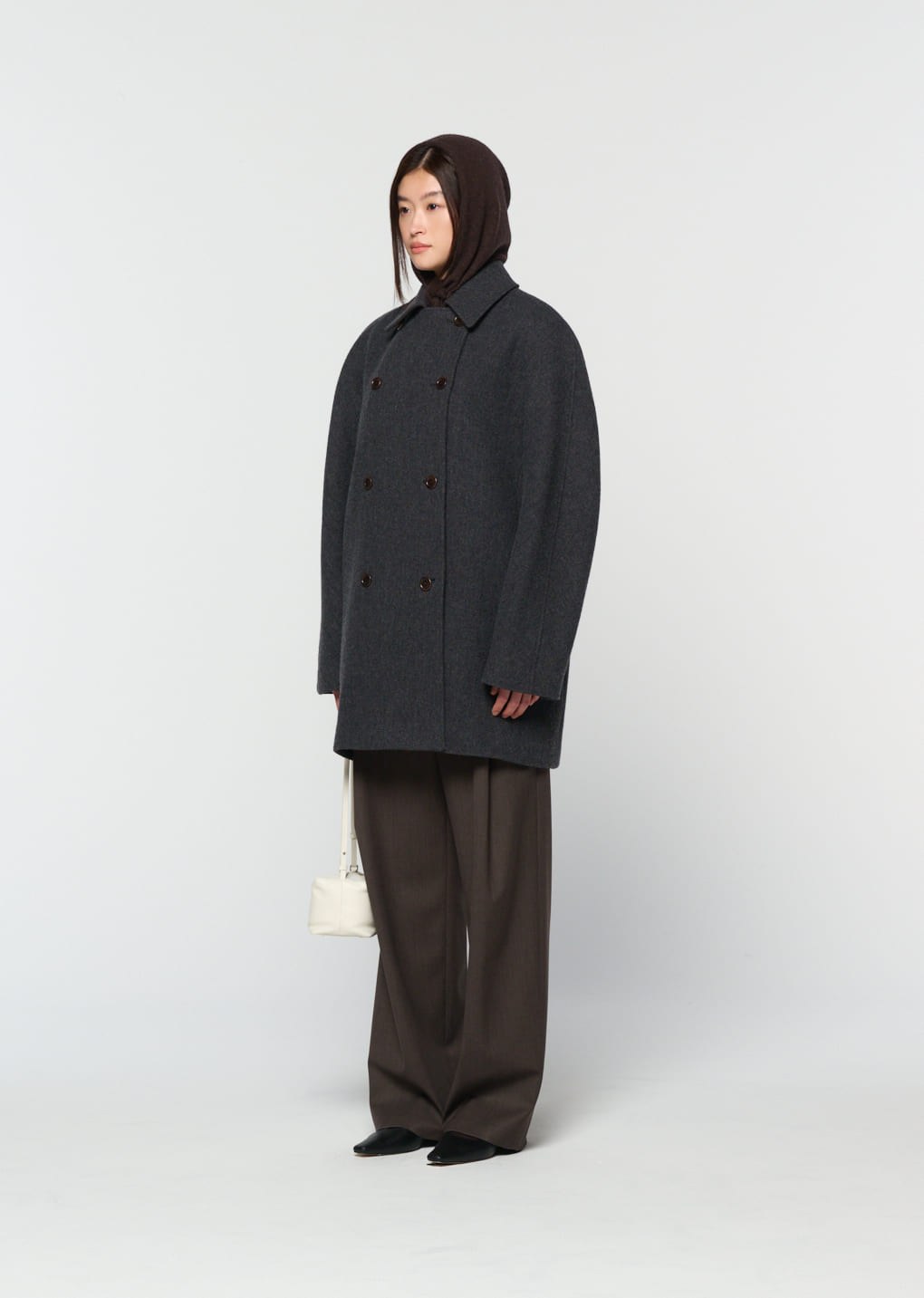 rounded half coat, charcoal