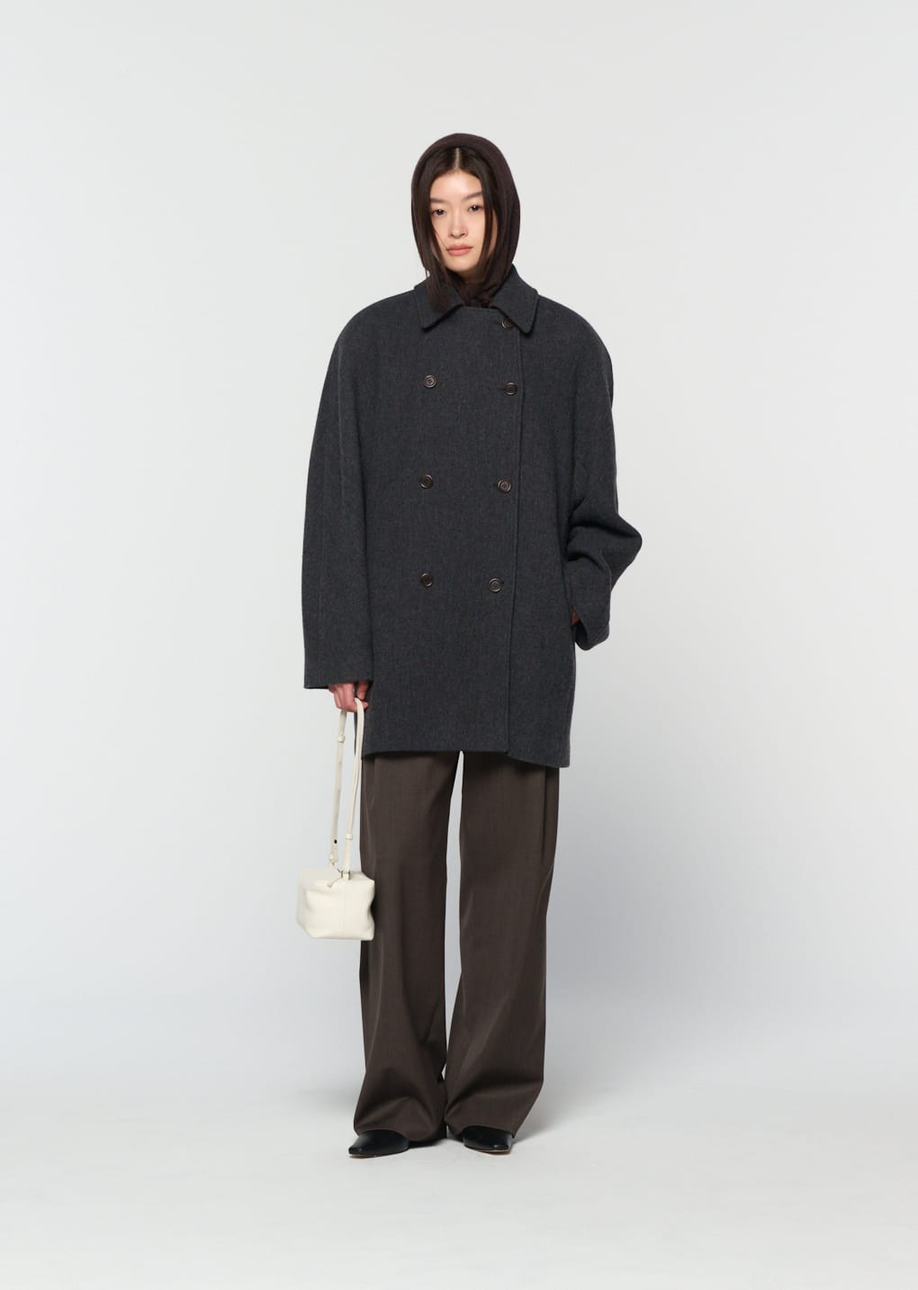rounded half coat, charcoal