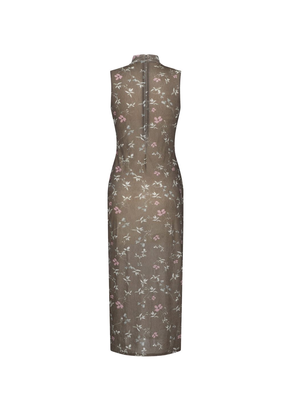 floral sleeveless dress, brown