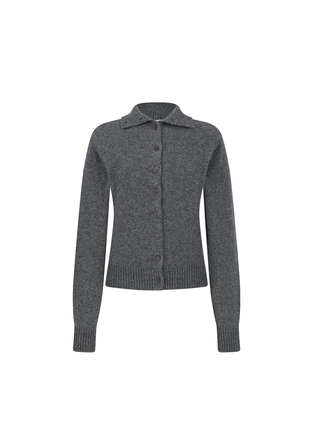 wool button up collar cardigan, charcoal