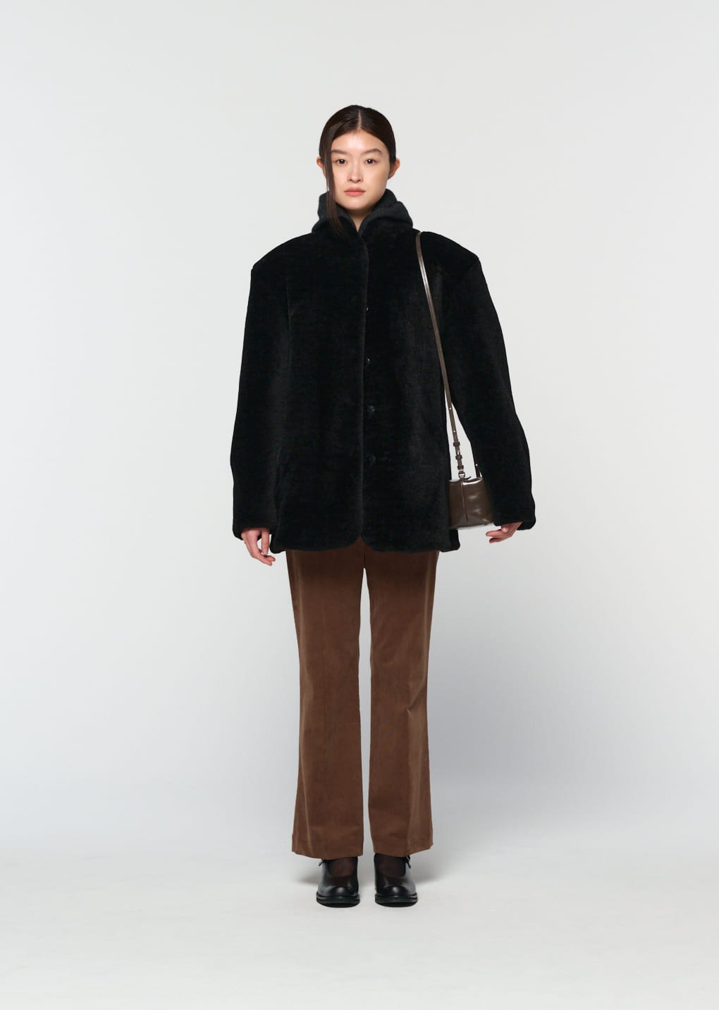 shearling mid jacket, black hover
