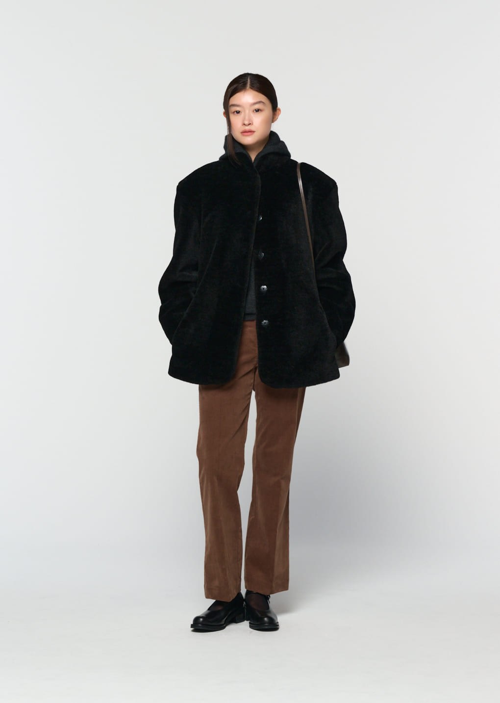 shearling mid jacket, black