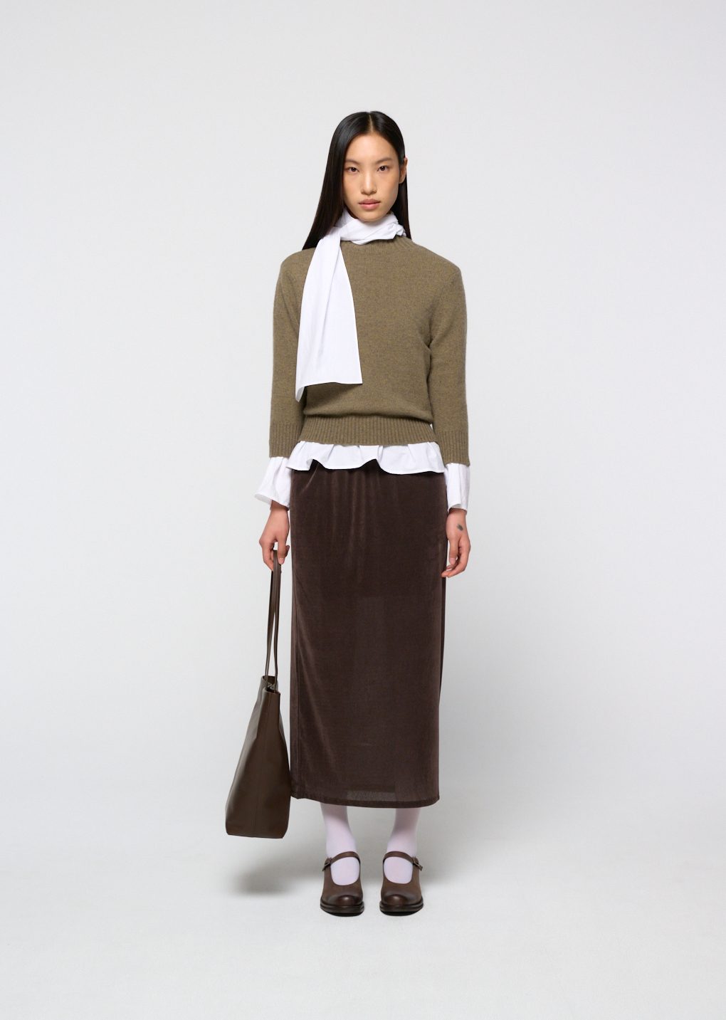 wool mock neck knit, khaki