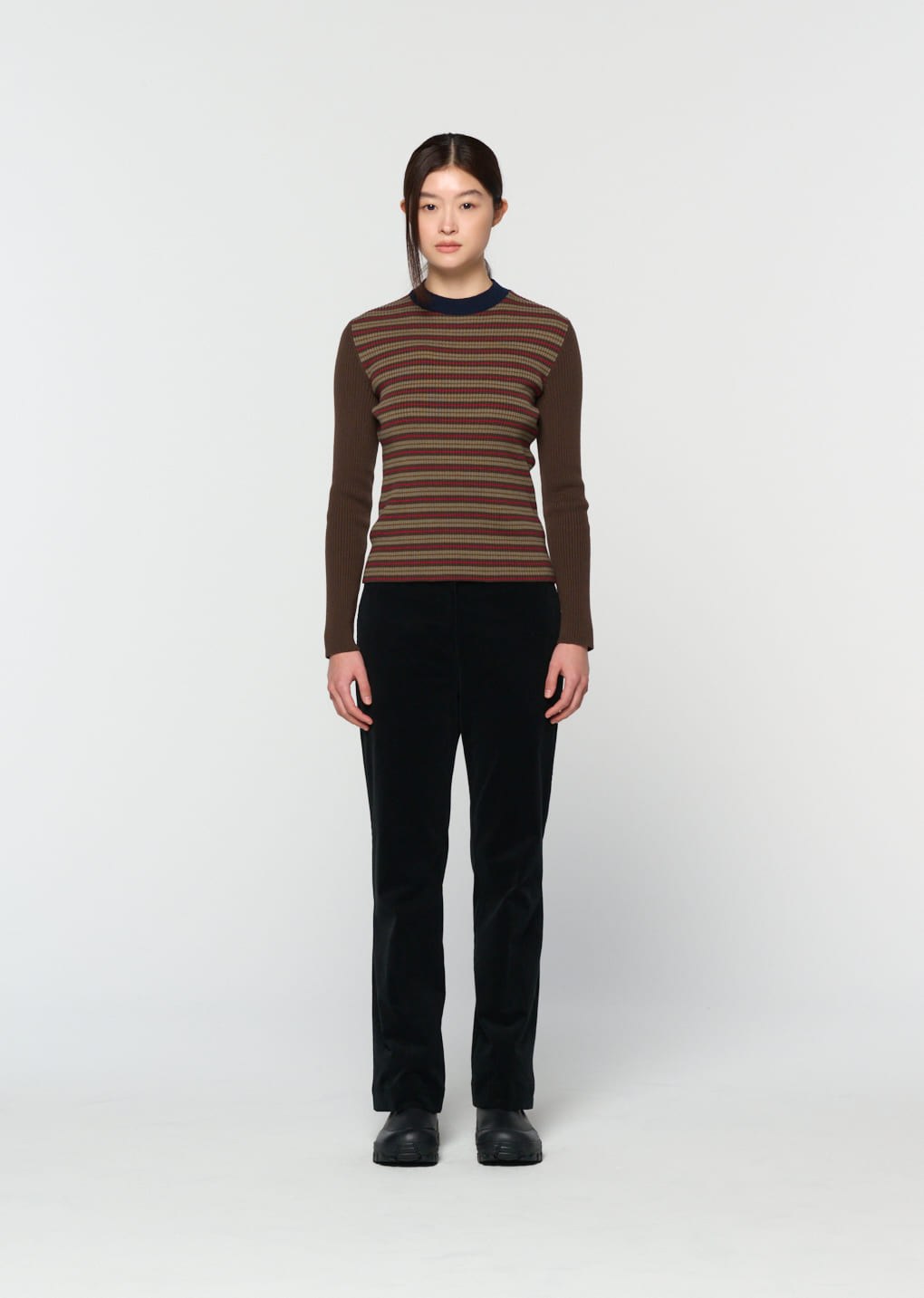 stripe round knit, brown hover