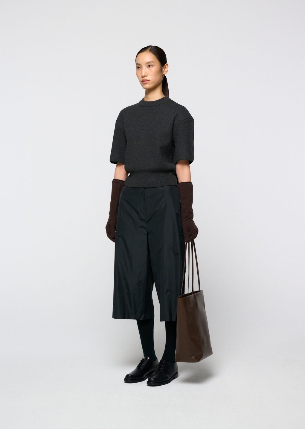 silk taffeta bermuda pants, black