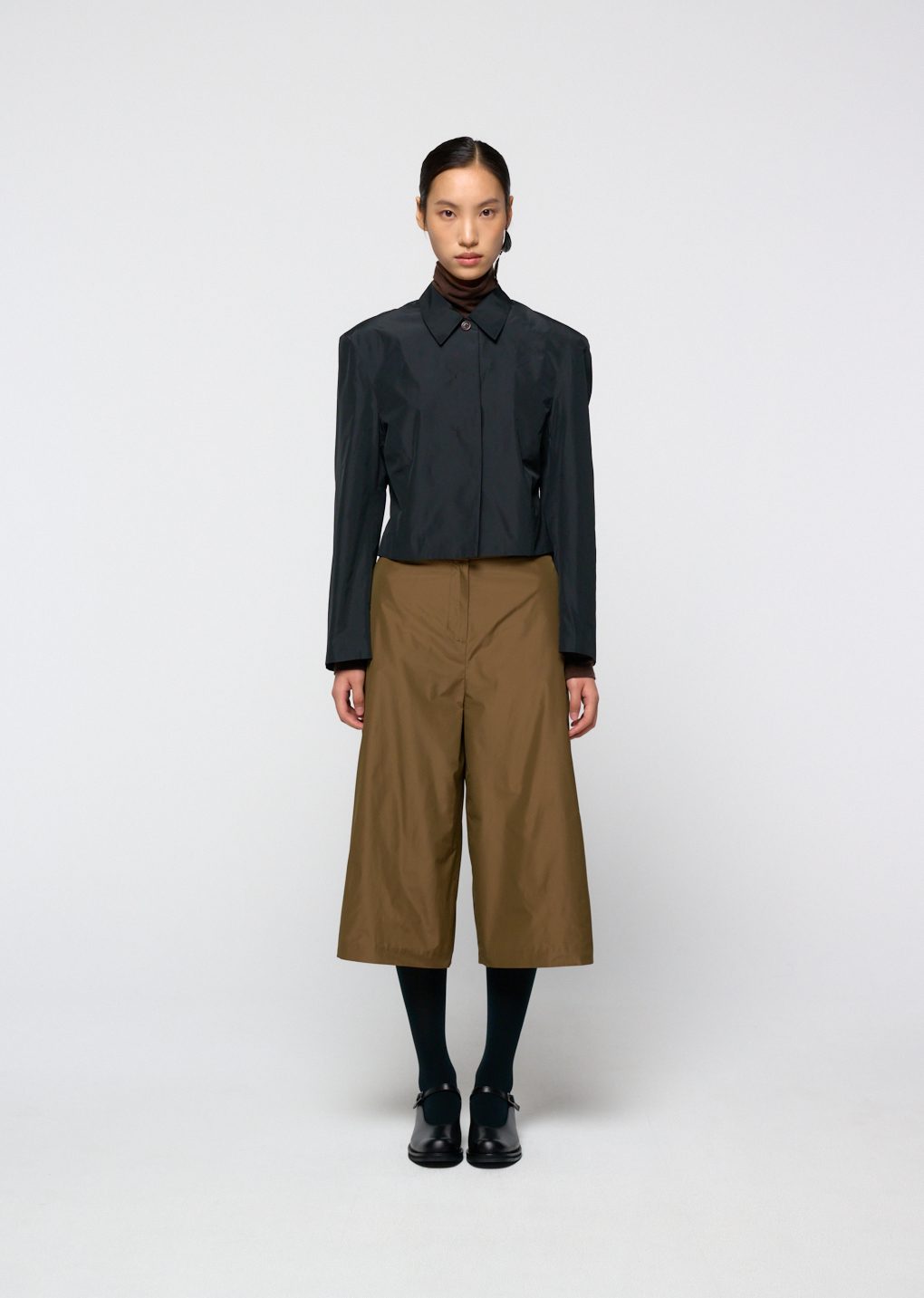 silk taffeta bermuda pants, khaki
