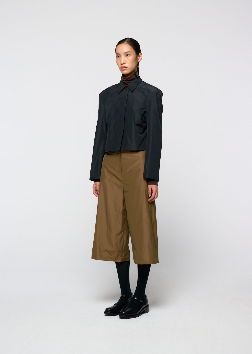 silk taffeta bermuda pants, khaki