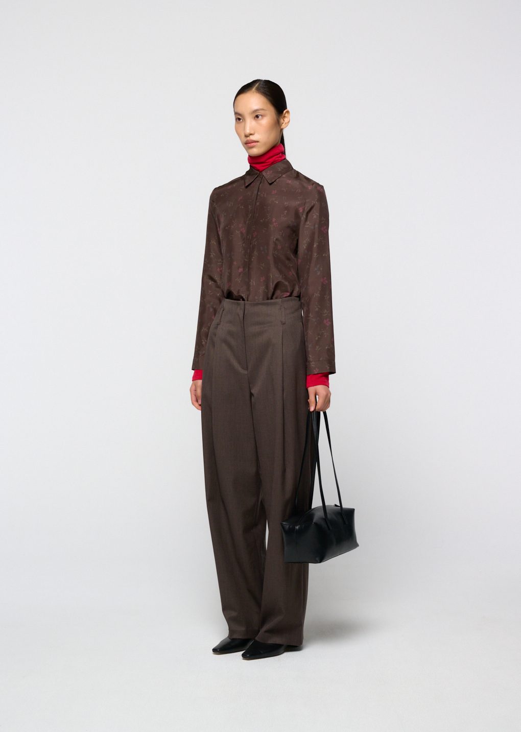 silk floral shirt, brown