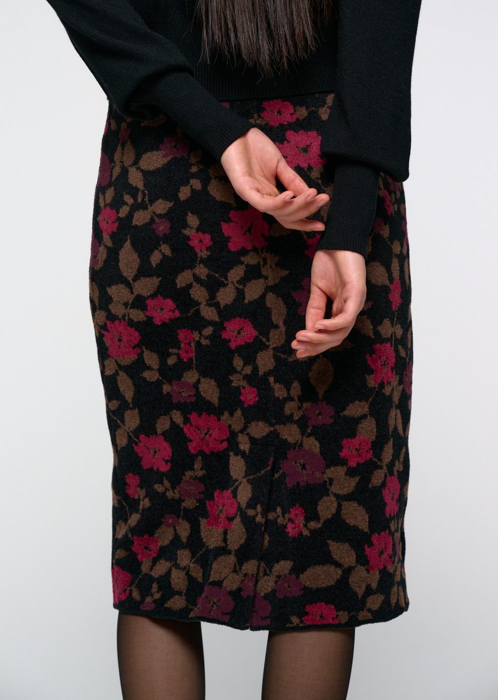 floral jacquard skirt, black