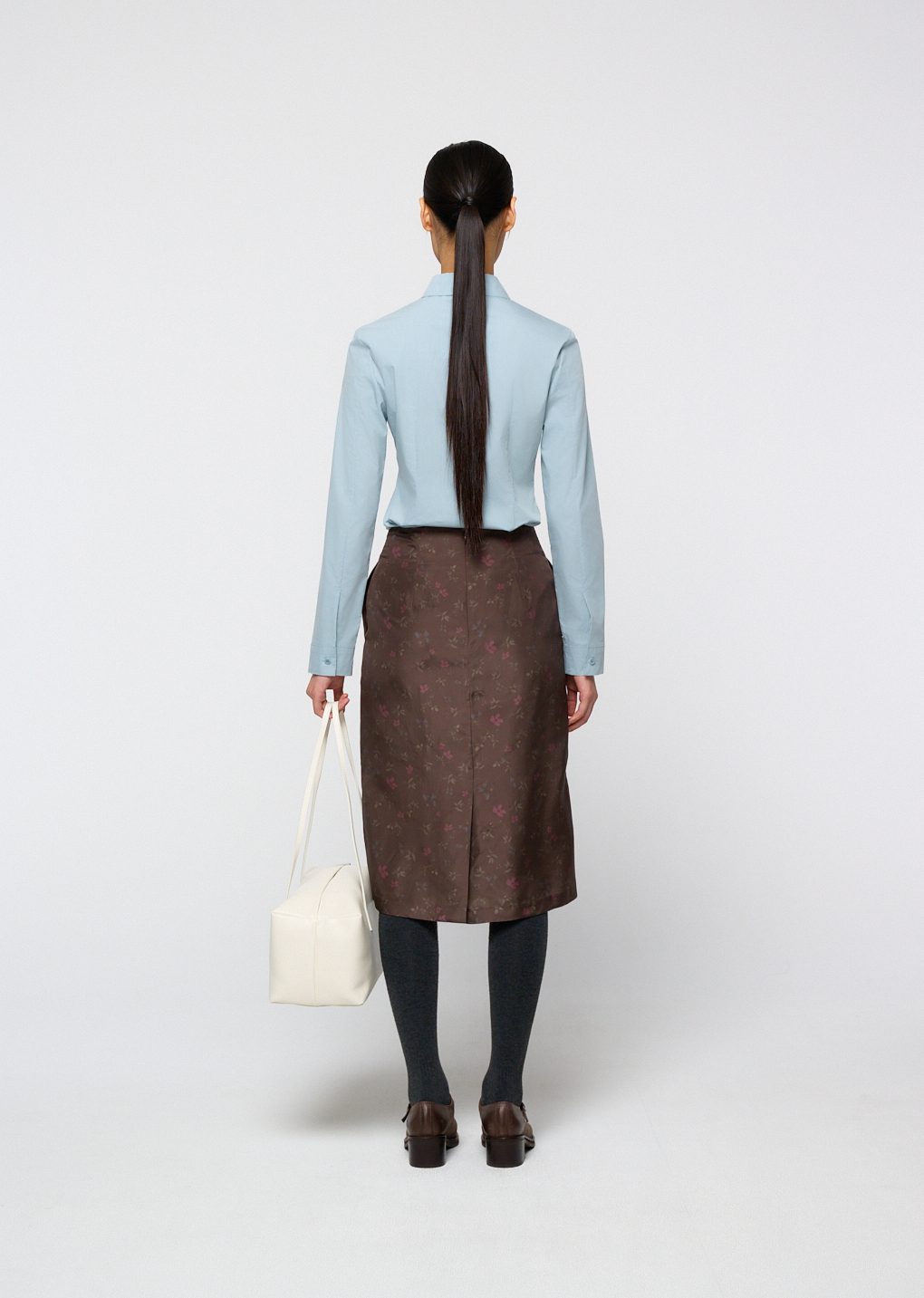 silk floral skirt, brown