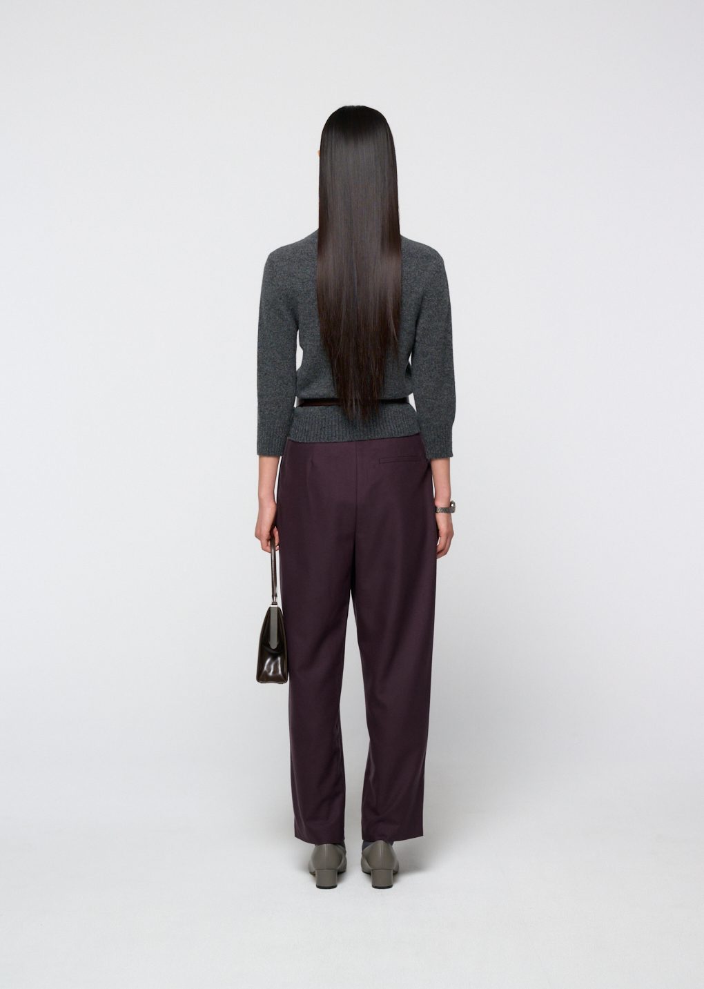 wool tapered pants, burgundy