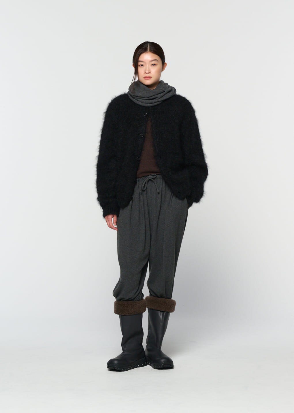 vibram shearling long boots, black