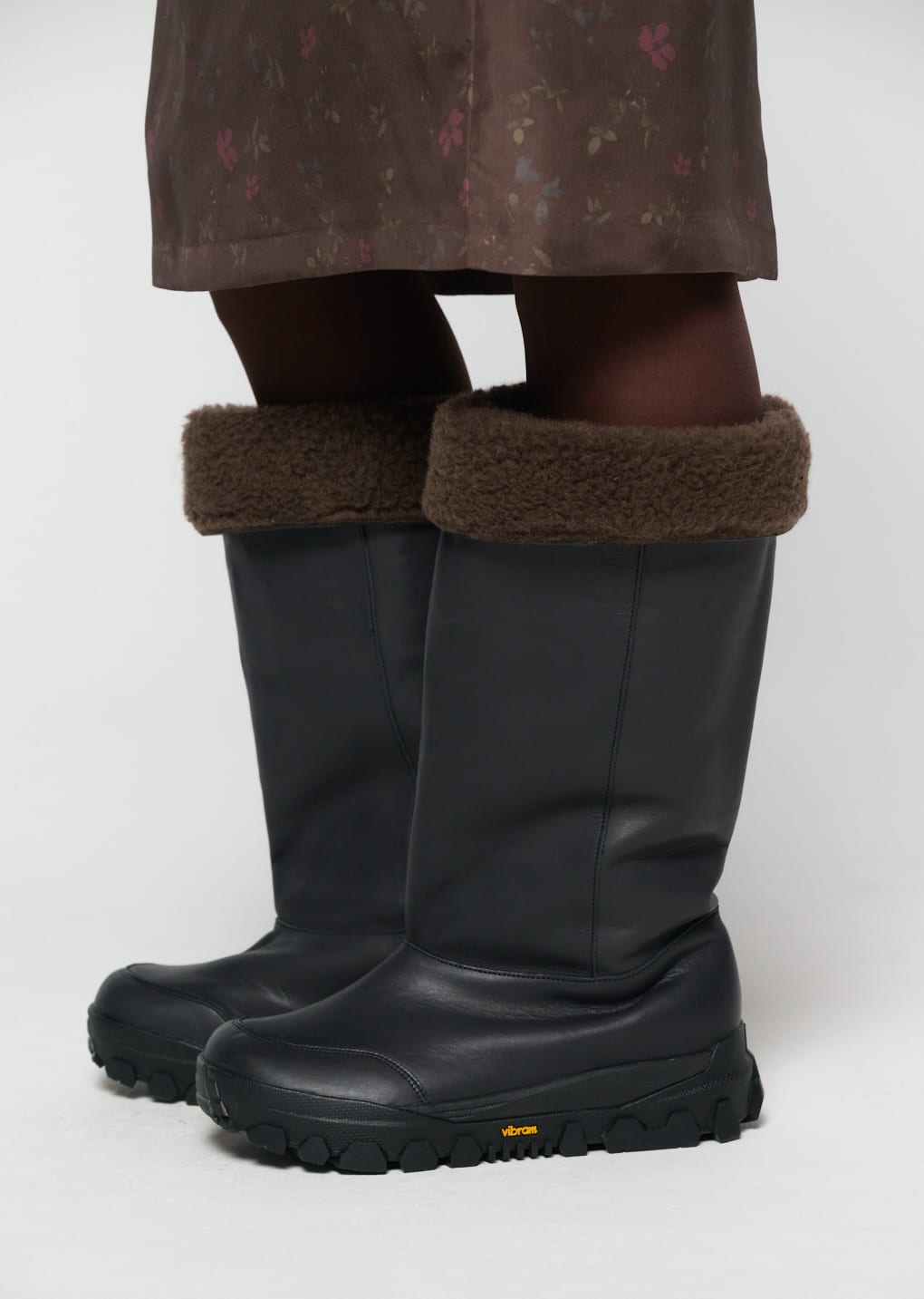 vibram shearling long boots, black