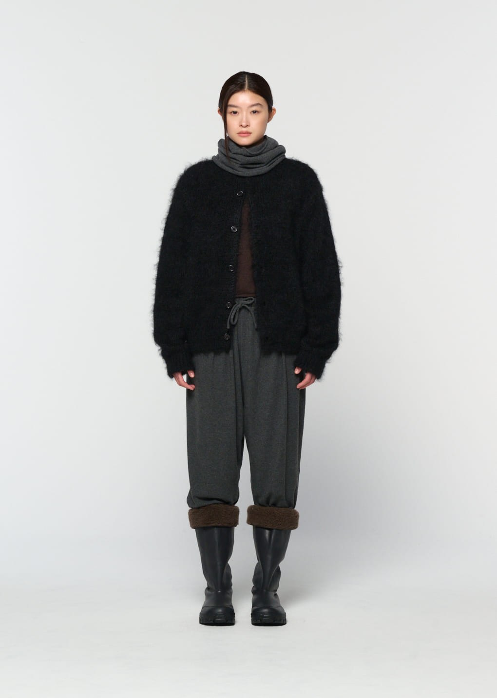 vibram shearling long boots, black
