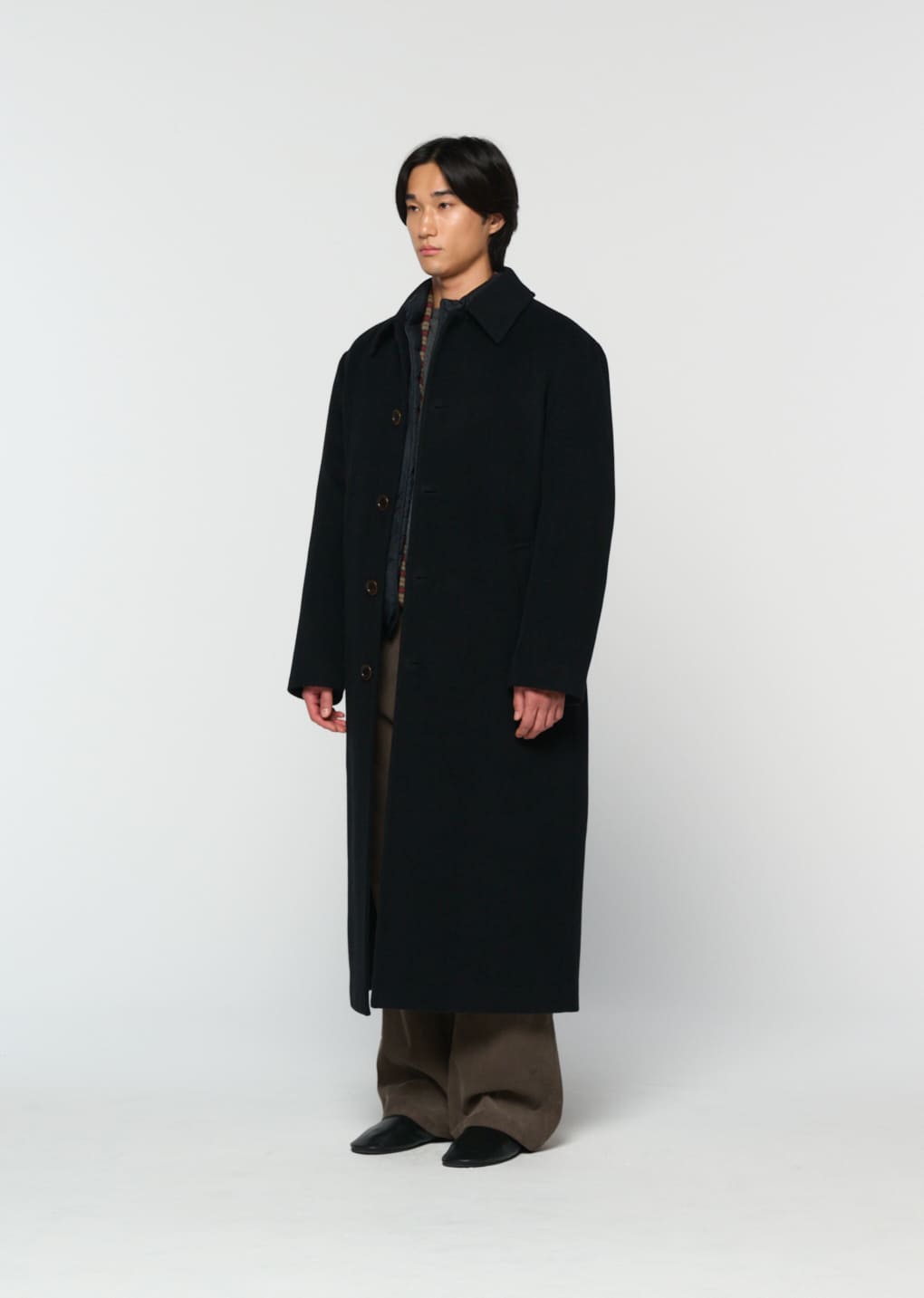 men's single breasted long coat, black