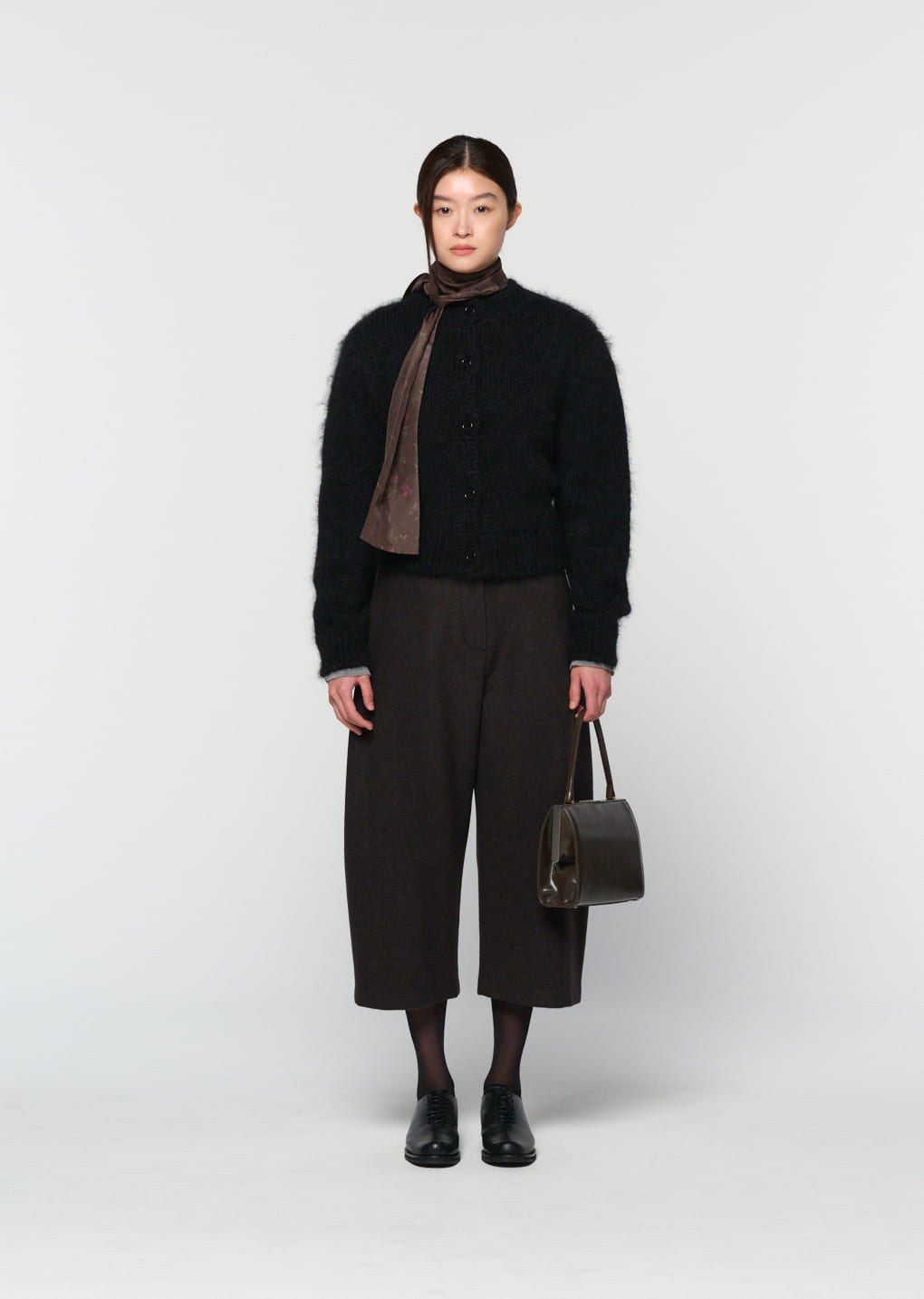 curved culotte pants, dark brown hover