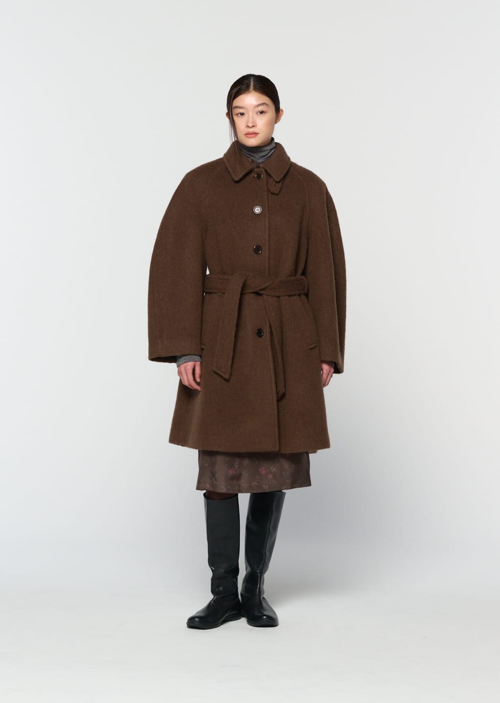 alpaca raglan coat, brown