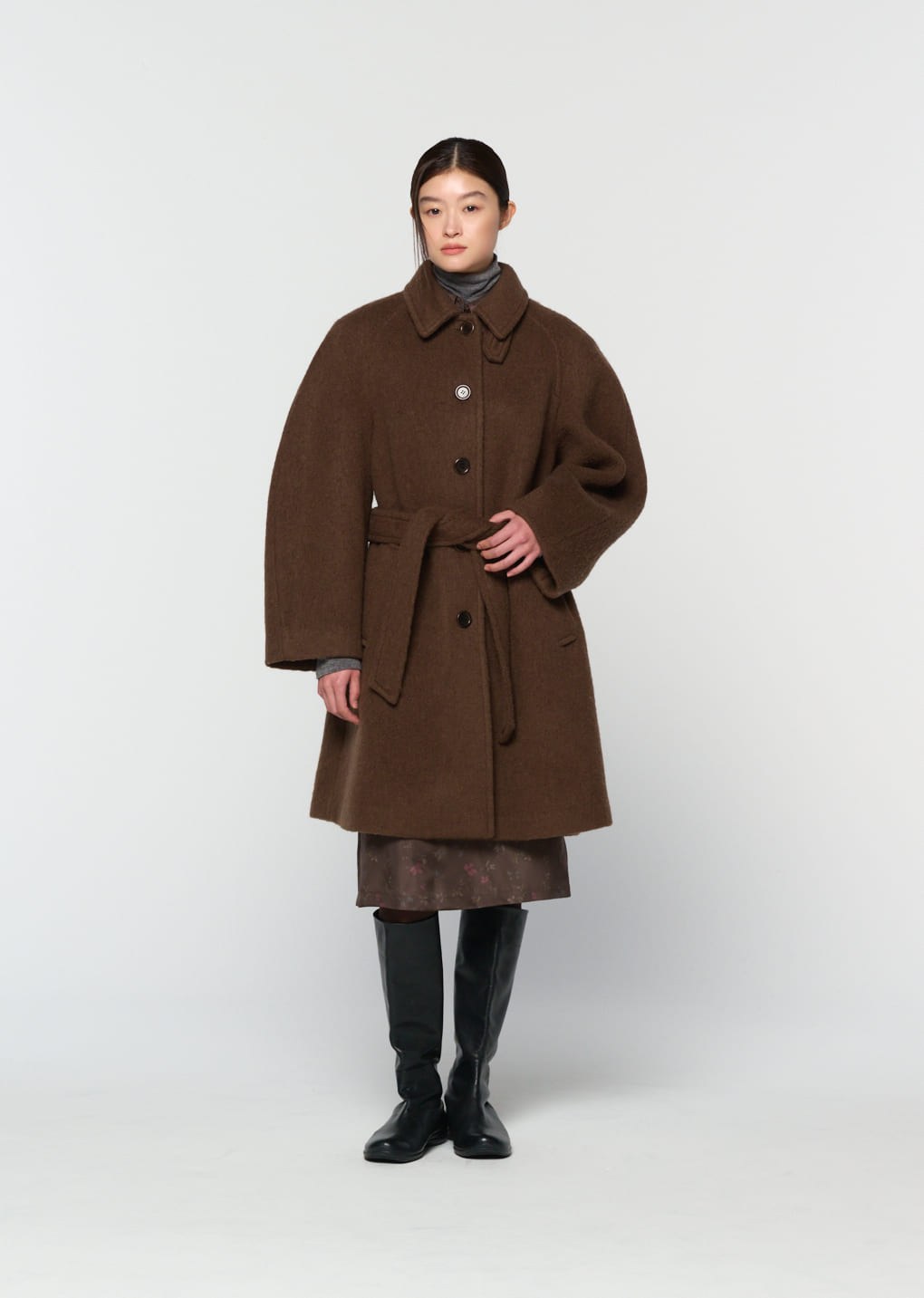 alpaca raglan coat, brown