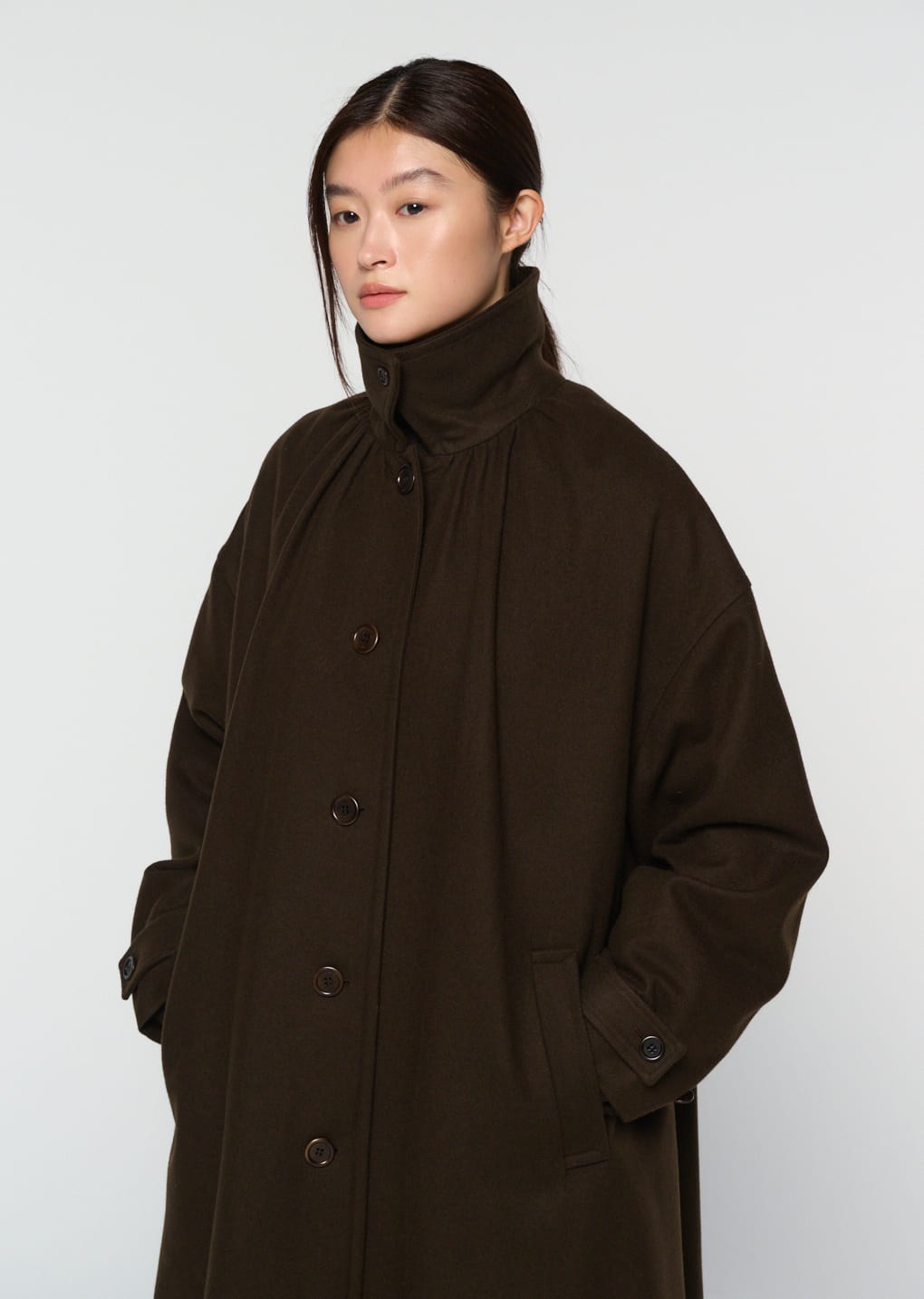 shirring coat, brown