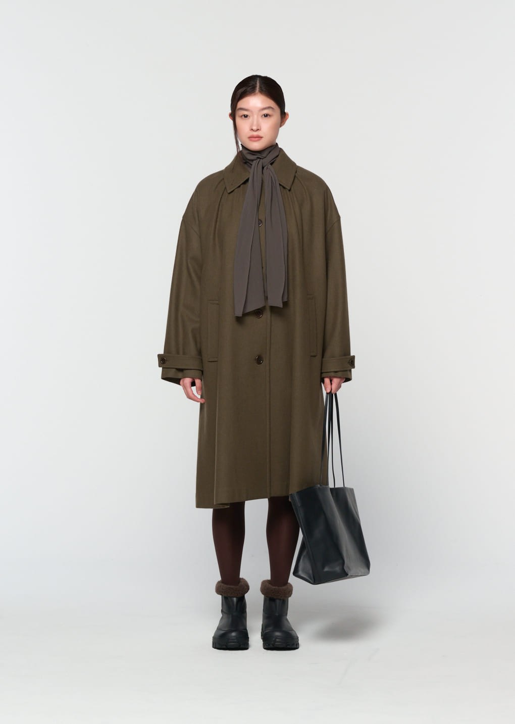 shirring coat, khaki hover