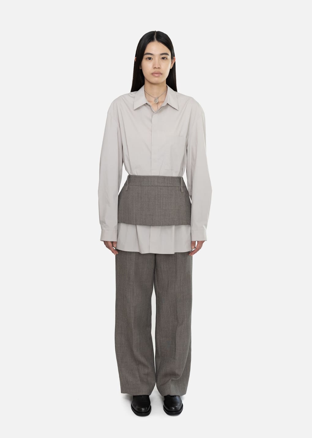 apron mini layered skirt, grey beige