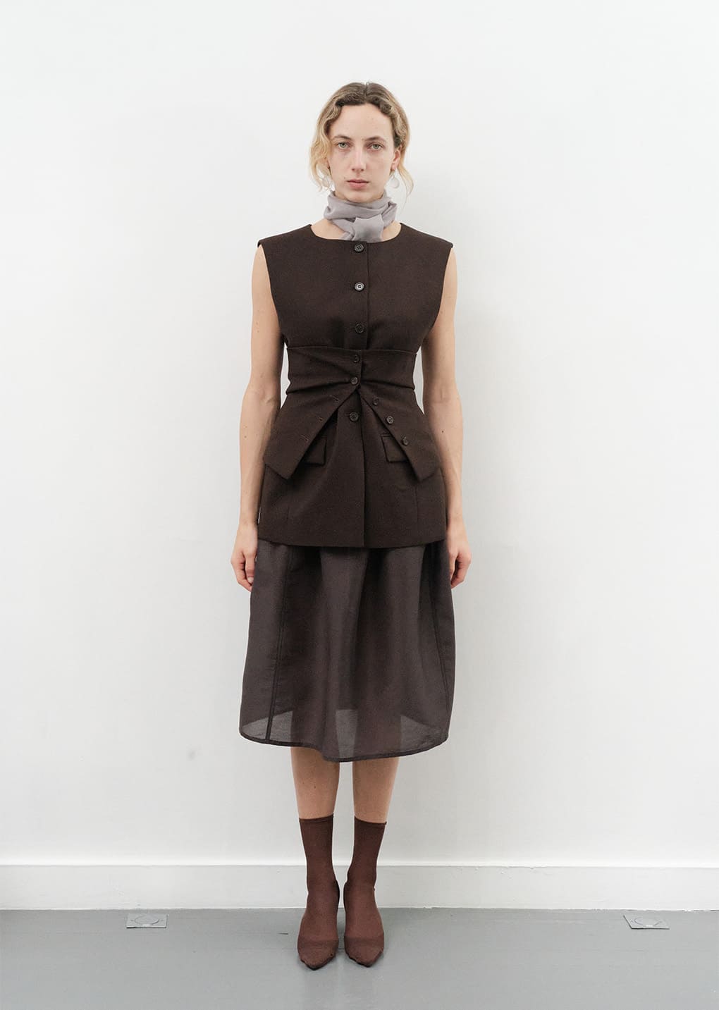 button up bustier, dark brown
