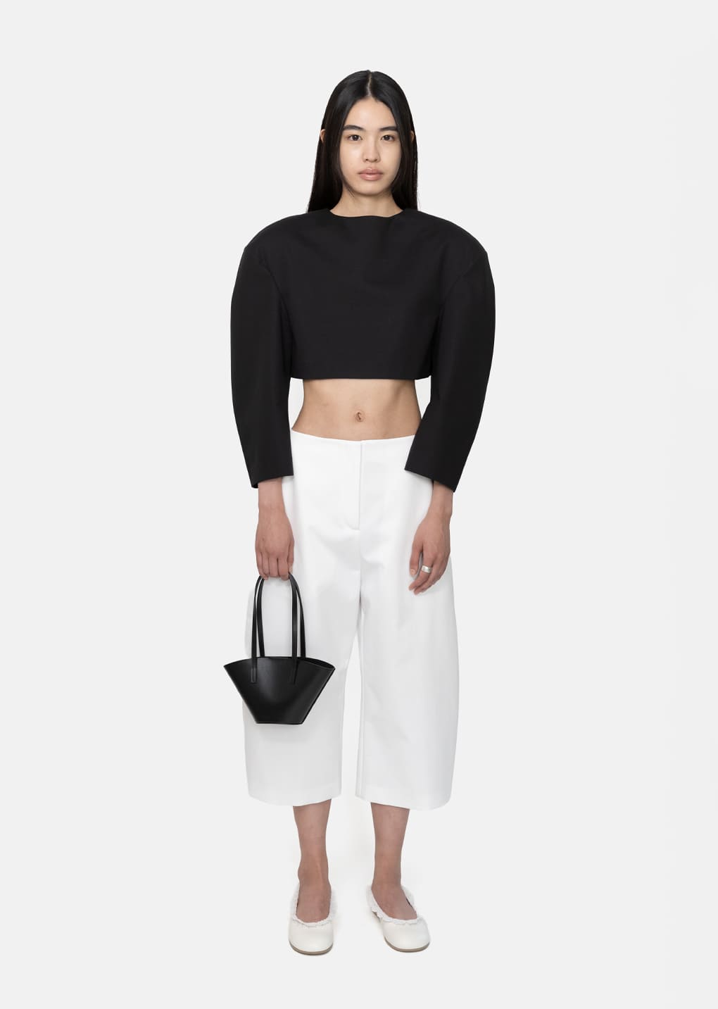 curved crop top, black