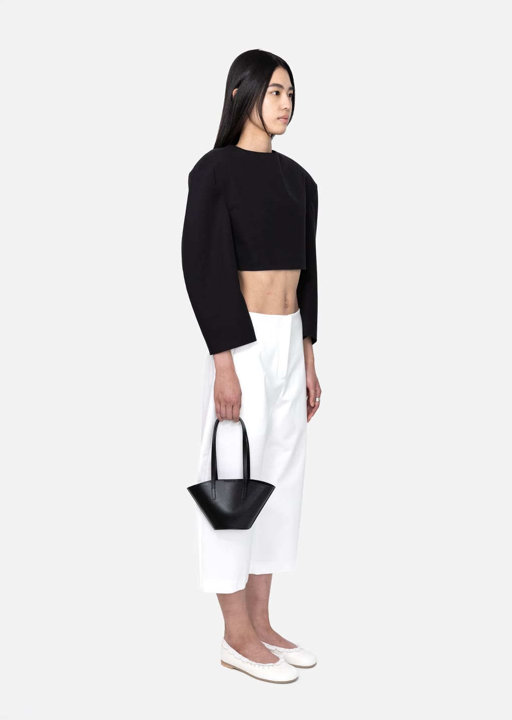 curved crop top, black