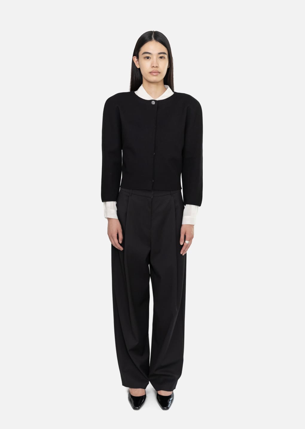 curved silhouette cardigan, black