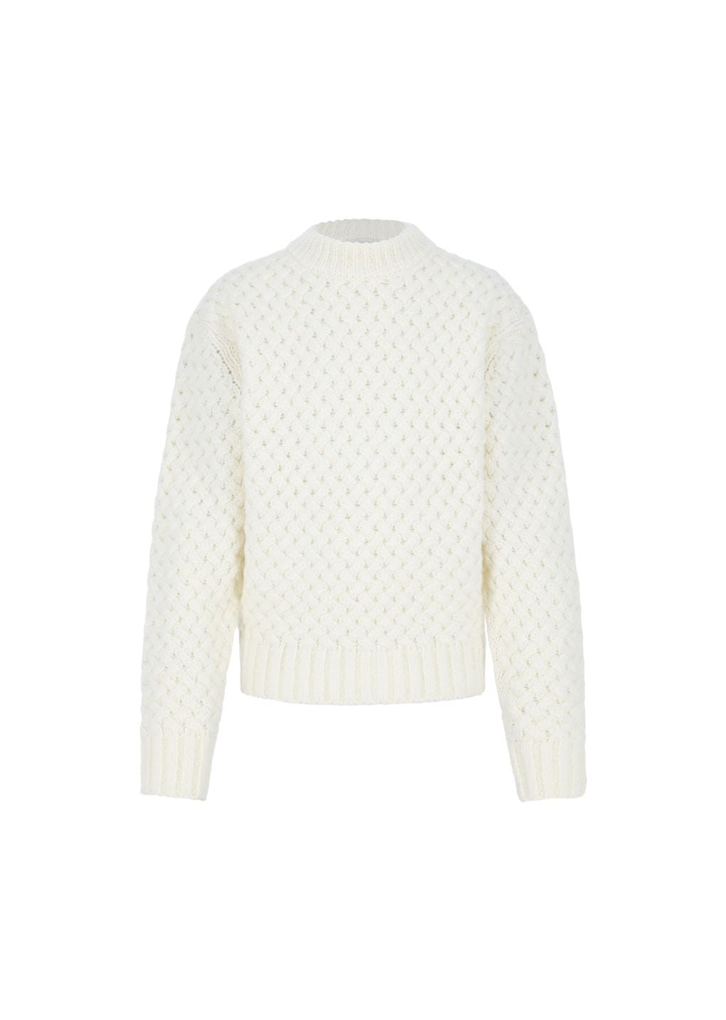 diagonal cable pullover, ivory