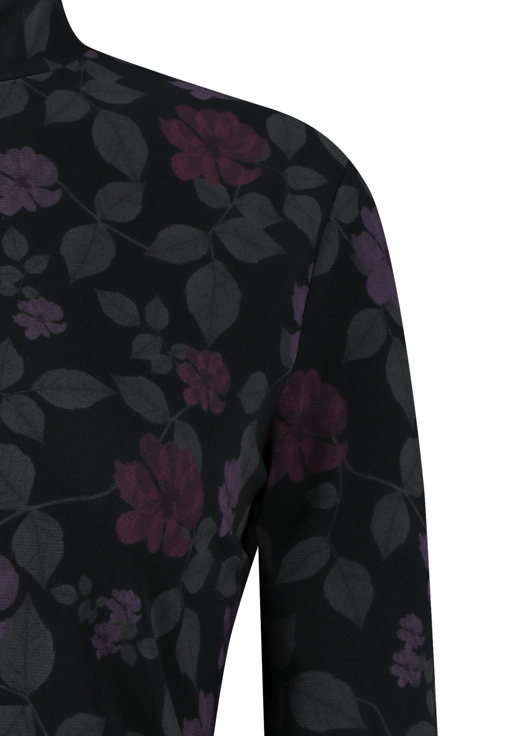 floral mock neck top, black
