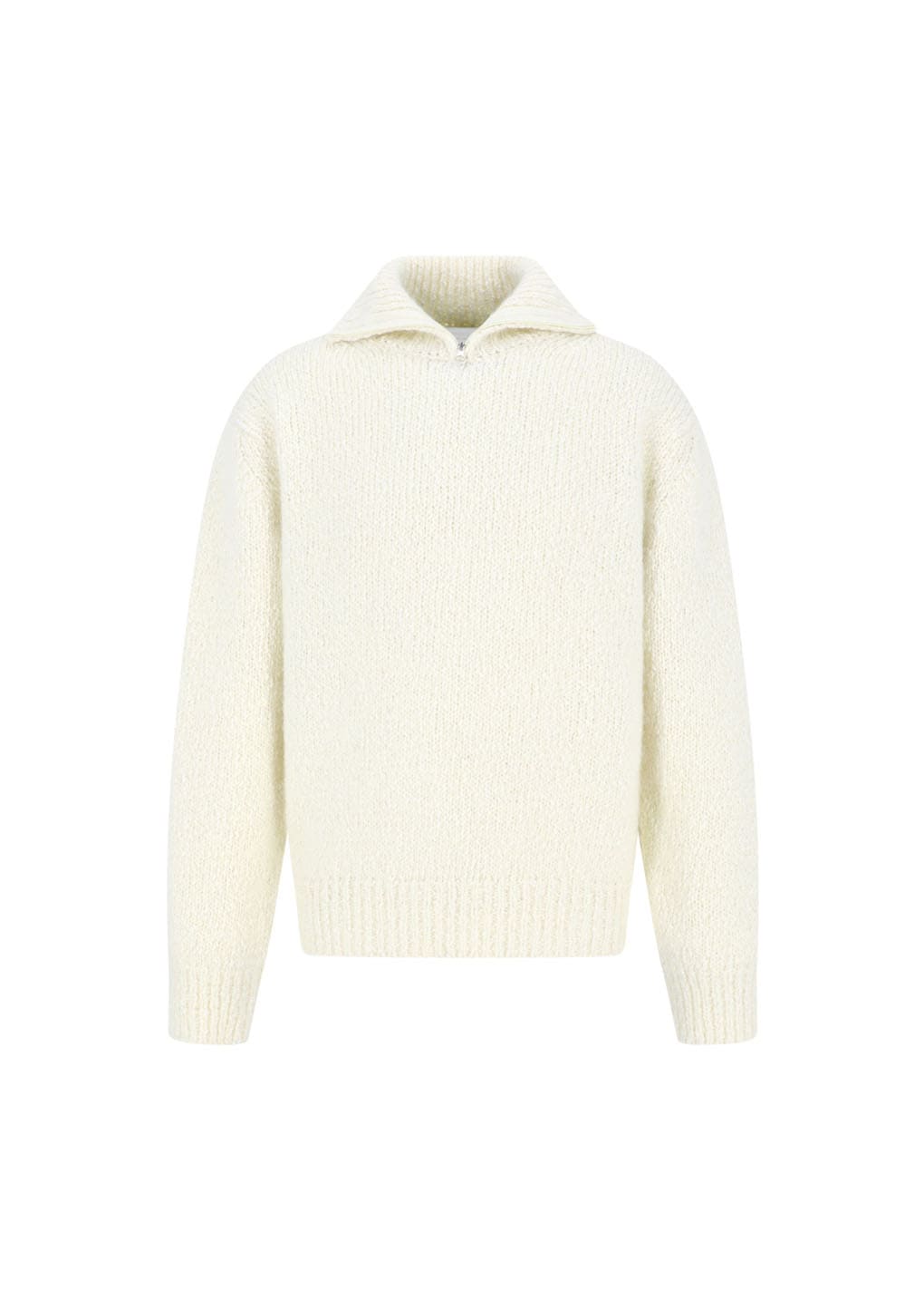 hairy slub half zip up knit, ecru