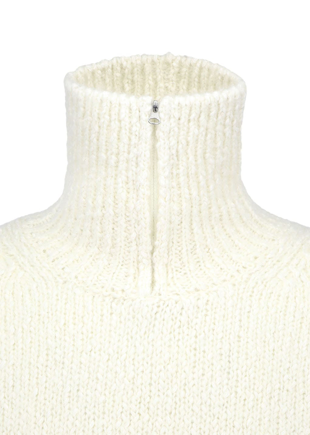 hairy slub half zip up knit, ecru