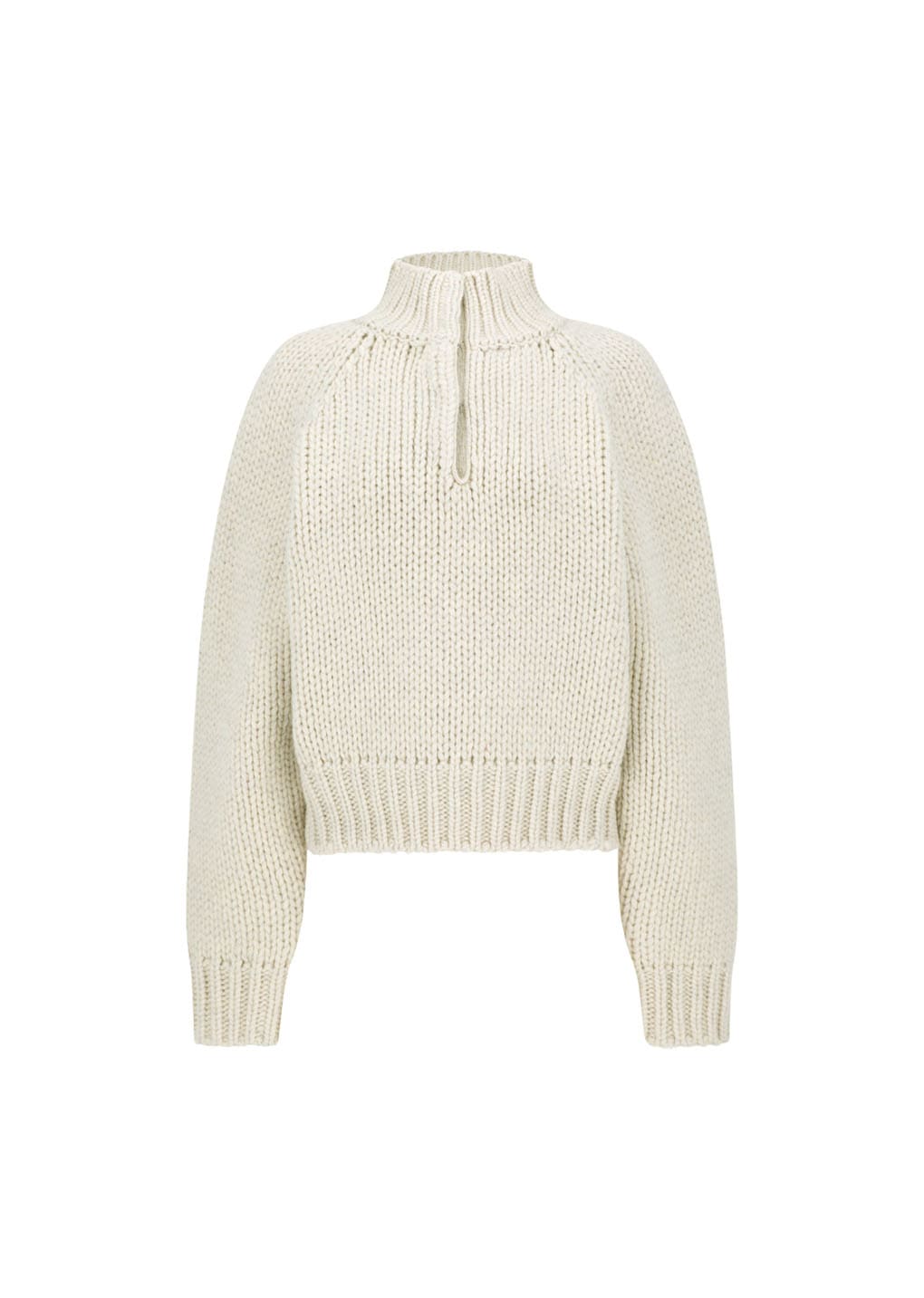 hand knitted half neck pullover, ecru