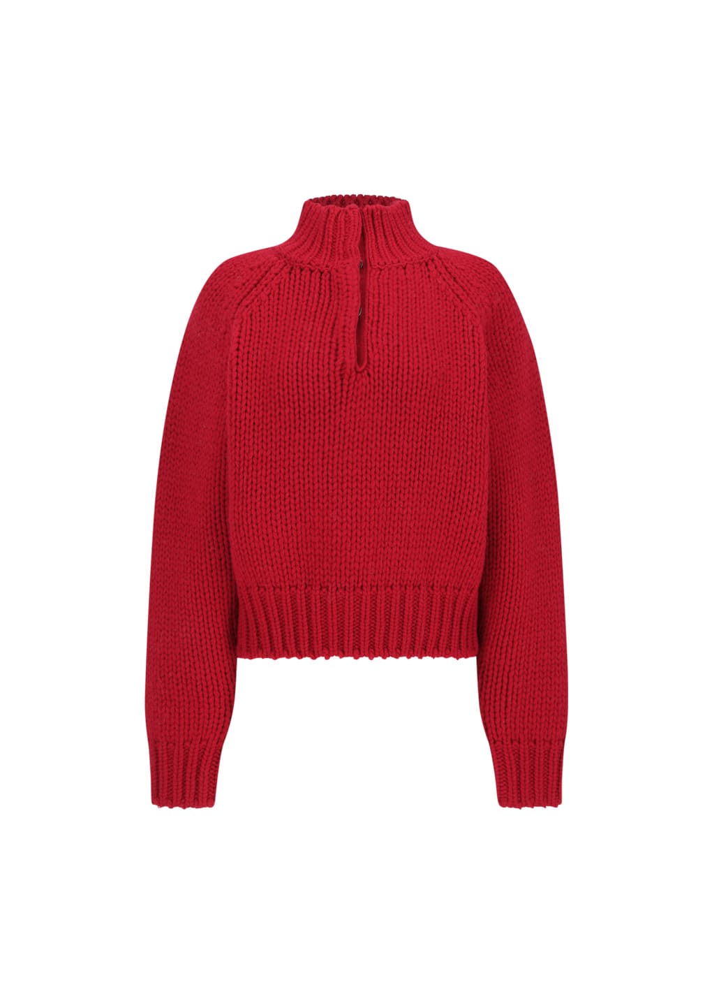 hand knitted half neck pullover, red