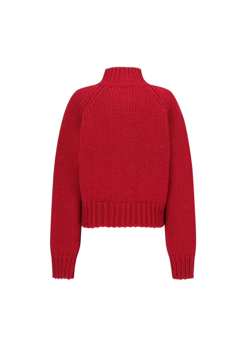 hand knitted half neck pullover, red