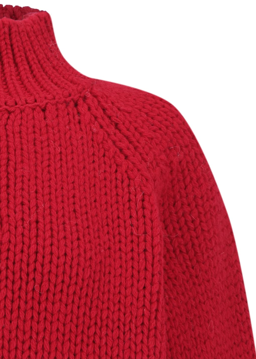 hand knitted half neck pullover, red