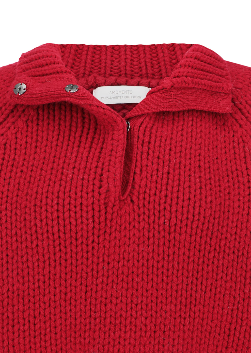 hand knitted half neck pullover, red