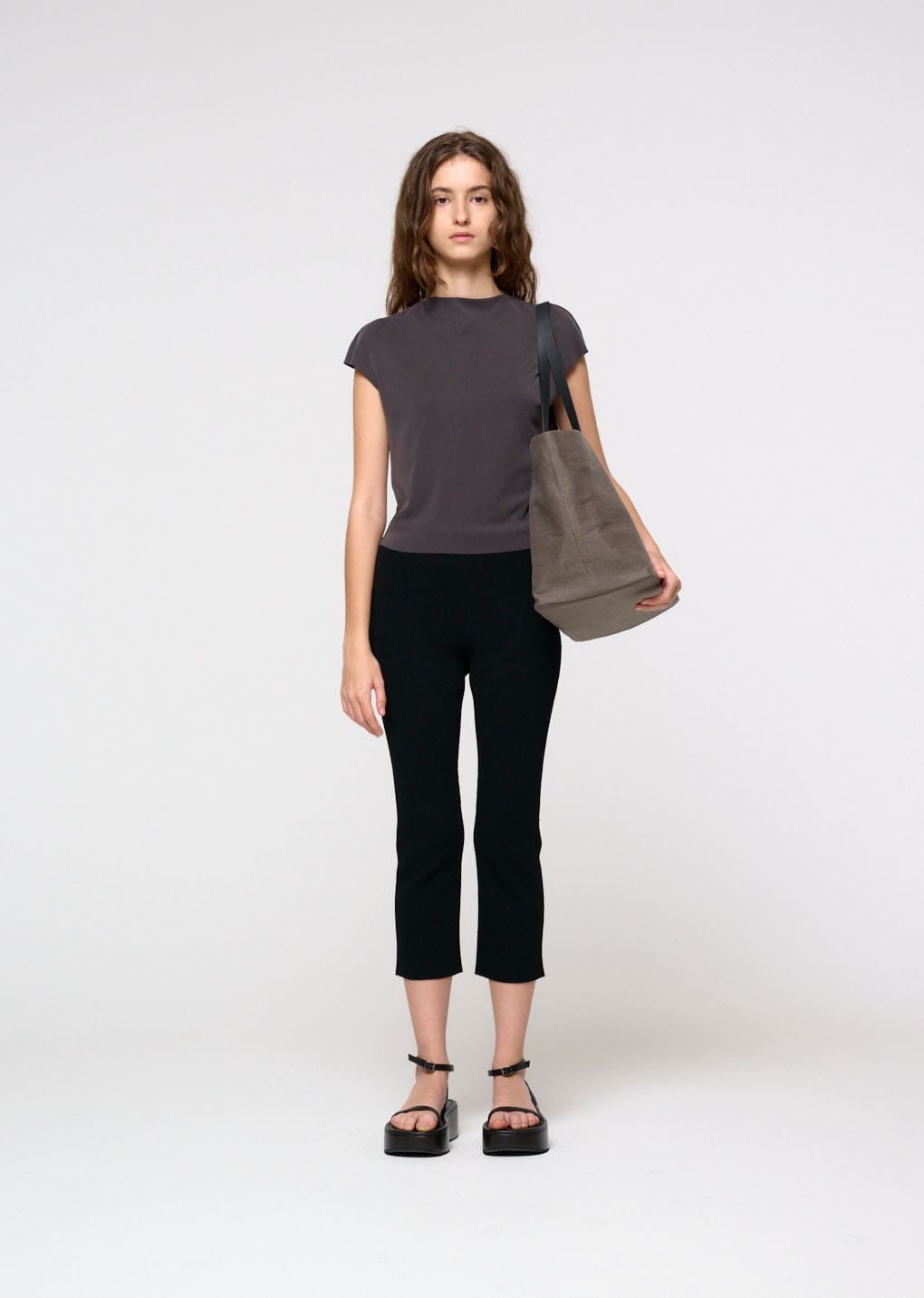 jersey mock neck top, charcoal