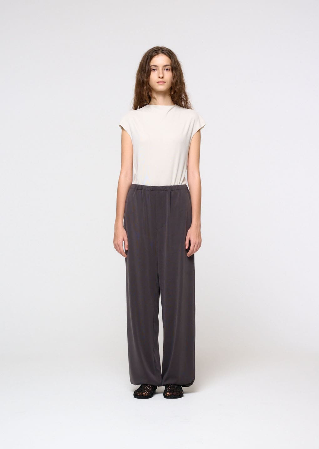jersey mock neck top, ivory