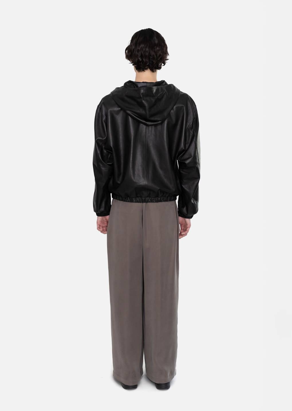 lamb skin leather hood jumper, black