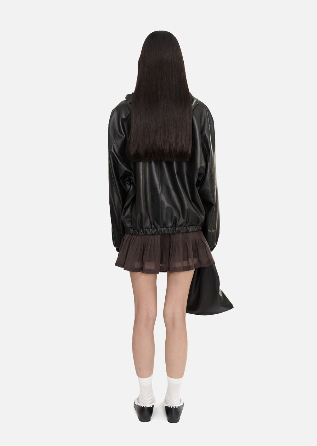 lamb skin leather hood jumper, black