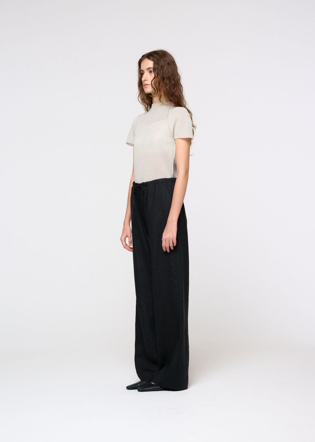linen banding pants, black