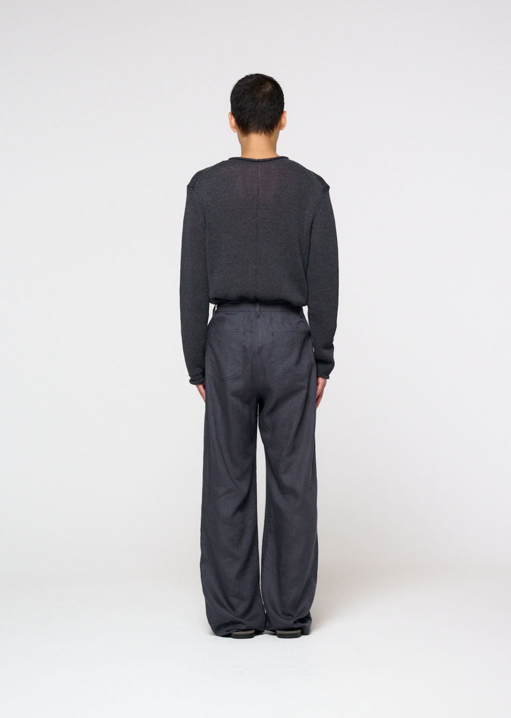 linen straight pants, blue