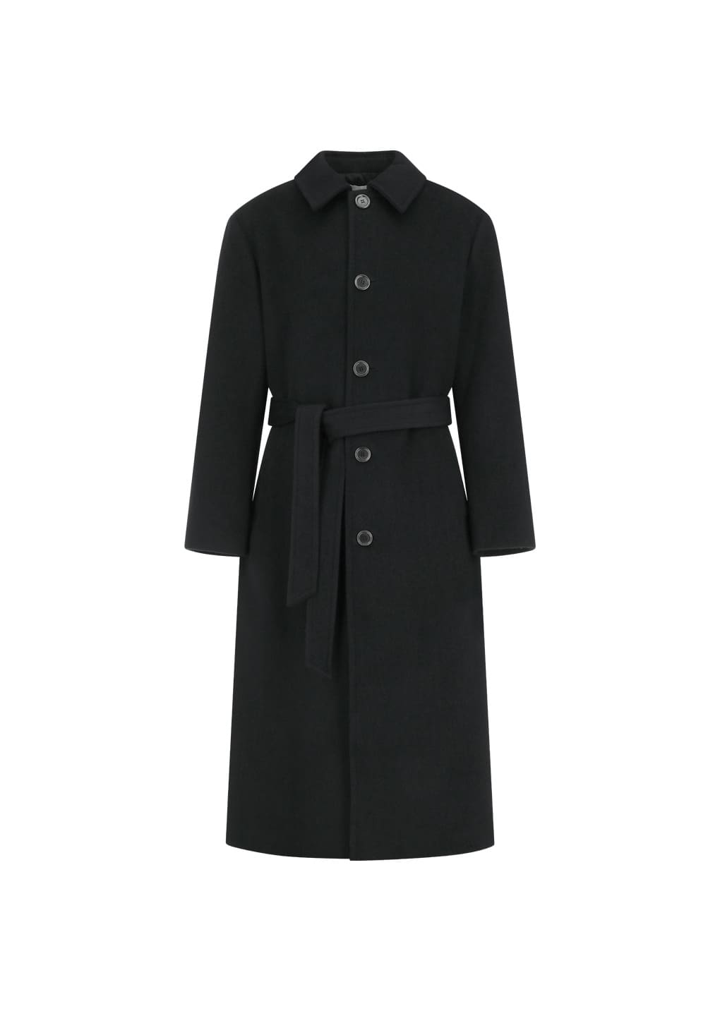 mens single breasted long coat, black