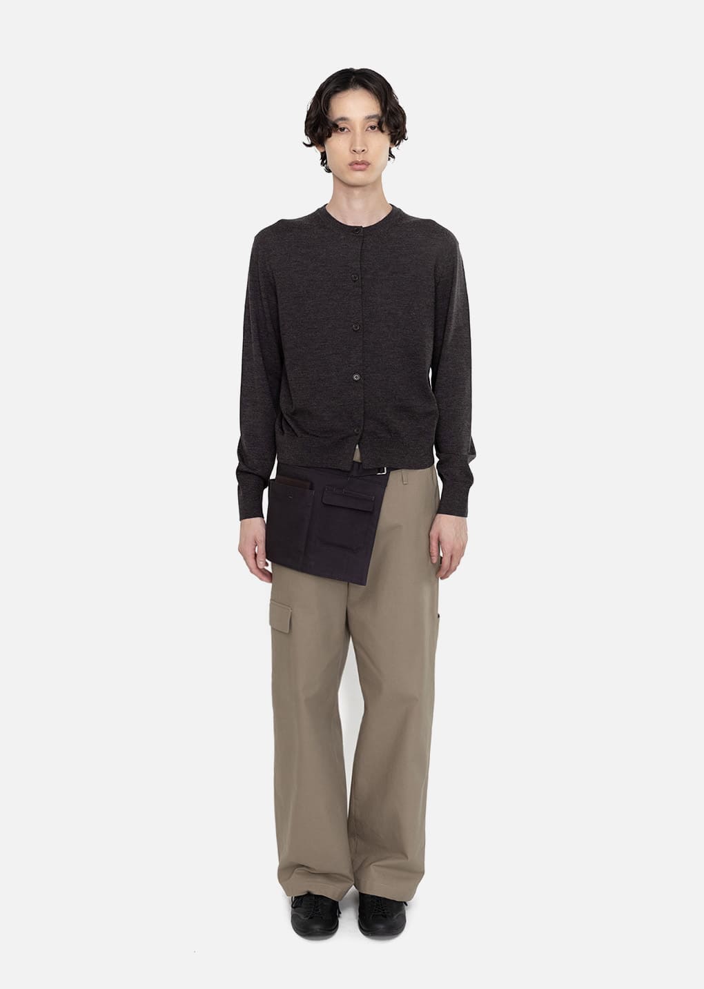 men's wool cardigan, charcoal